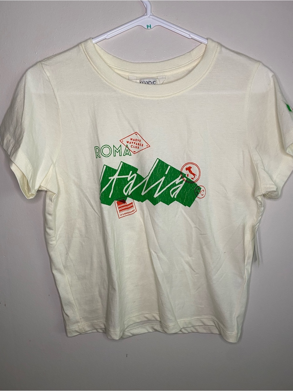 Anthropologie Maeve Cream Short Sleeve Roma Italian Graphic Tee size XS NWT